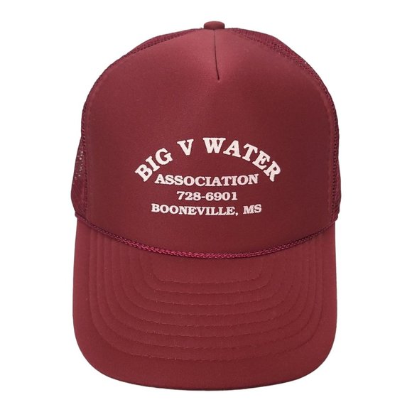 Big V Water Rope Braid Mesh Snapback Cap Trucker Foam Baseball Maroon Hat Nissin - Picture 1 of 13